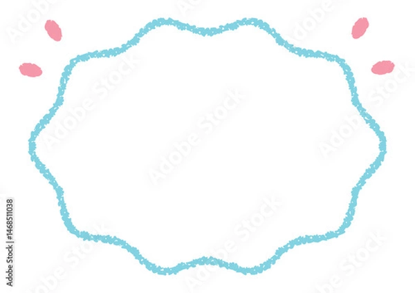 Fototapeta クレヨンタッチのほわほわ楕円フレーム/ブルーライン