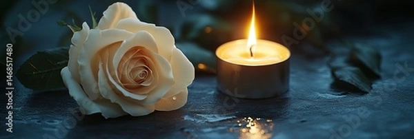 Obraz Gentle remembrance with a rose and candle