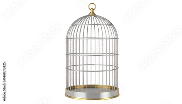 Fototapeta Empty bird cage, a captivating visual against serene white background