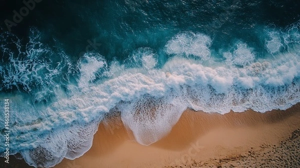 Obraz Stunning Aerial View of Ocean Waves Crashing on Sandy Beach