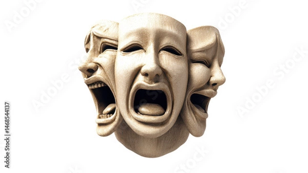 Obraz Expressive theater masks depicting emotions. transparent background