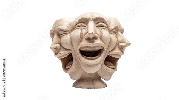 Obraz Expressive theater masks representing joy and sorrow. transparent background