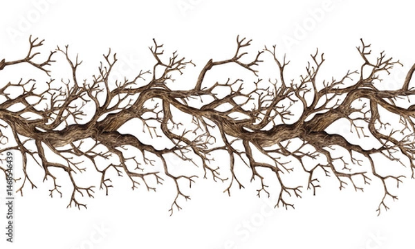 Fototapeta Tree without leaves, with dry bare branches watercolor illustrations. Gothic decoration from driftwood for Halloween. Countryside isolated from background. Pattern horizontal. For seasonal design 