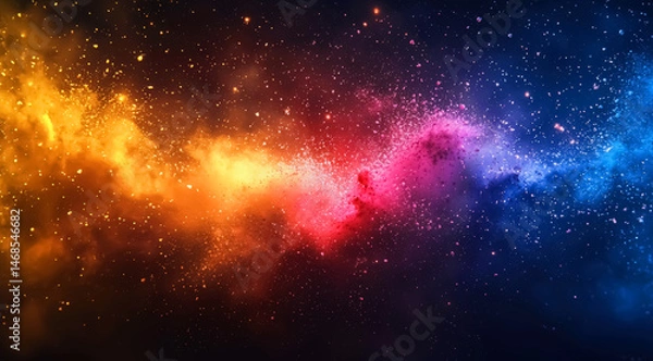 Fototapeta Vibrant abstract burst background with splashes of electric cyan and fuchsia exploding outward in fractal patterns, casting radiant glows onto adjacent gradients in a kinetic color celebration backgro