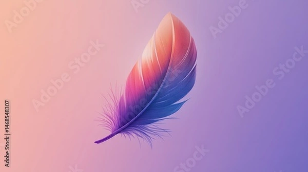 Fototapeta A single colorful feather floating against a smooth gradient backdrop