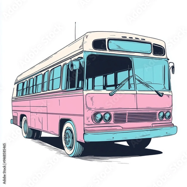 Obraz  old bus isolated on white. vector illustration of a bus, Van, bus, vintage, sweet color, white background