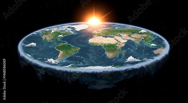 Obraz Flat earth model illustration with sunlit top.