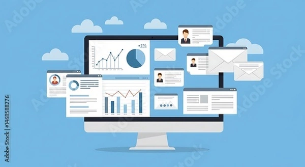 Fototapeta Digital display showcasing business data and communications.