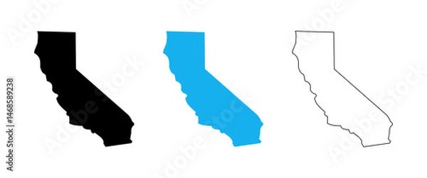 Fototapeta Vector map of california state USA on white background. Map in different styles of outline, black and blue