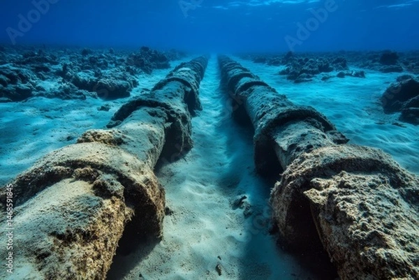 Obraz Diagonal Underwater Cable Trench on Sandy Seabed