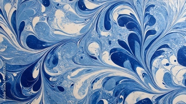 Fototapeta Discover this stunning marbled paper texture in elegant blue and white swirls. Perfect for backgrounds, prints, and creative projects. High-resolution and seamless