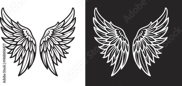 Obraz Angel wings silhouettes, Angel wings vector art, hand drawn bird or angel wings of different shape, vector illustration
