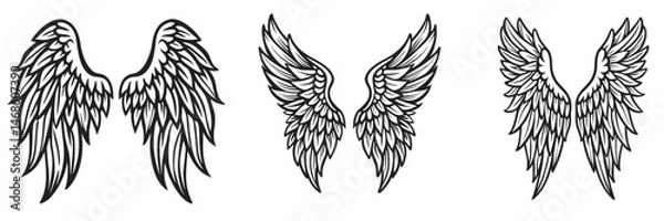 Obraz Angel wings silhouettes, Angel wings vector art, hand drawn bird or angel wings of different shape, vector illustration