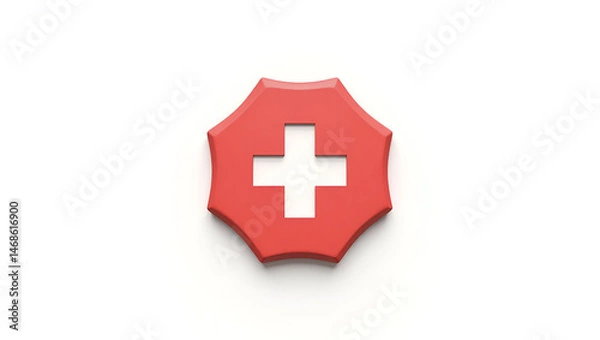 Fototapeta Stylized Flat and Modern Medical Alert Emergency Icon – Red Cross Healthcare Symbol for Hospital, First Aid, and Emergency Services Design