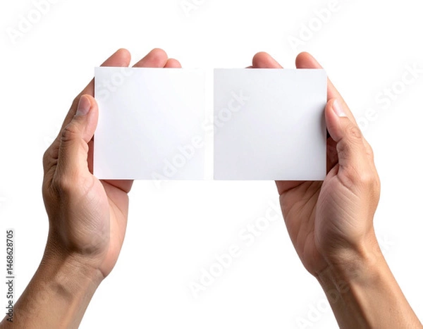 Obraz Hands Holding Blank Cards for Custom Message, isolated on transparent background PNG