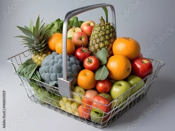 Fototapeta City market shopping cart filled with luscious, nutritious fruits