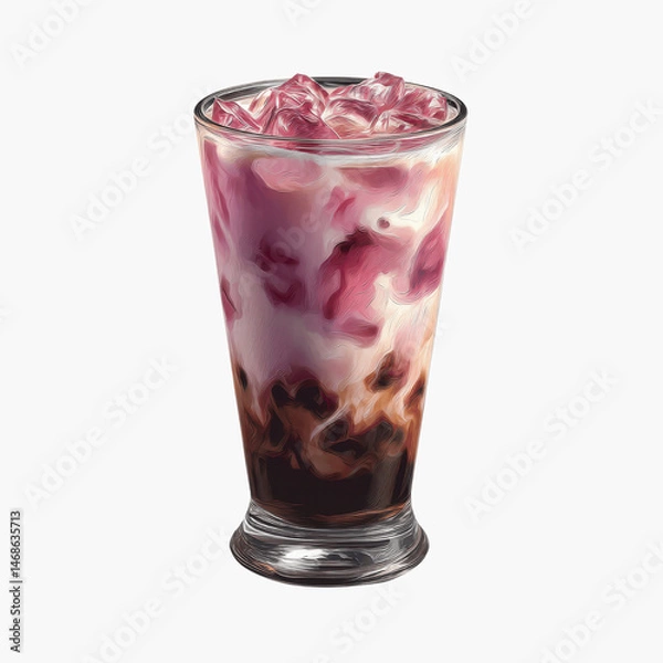 Fototapeta Iced Purple Drink with Coffee and Cream in Tall Glass