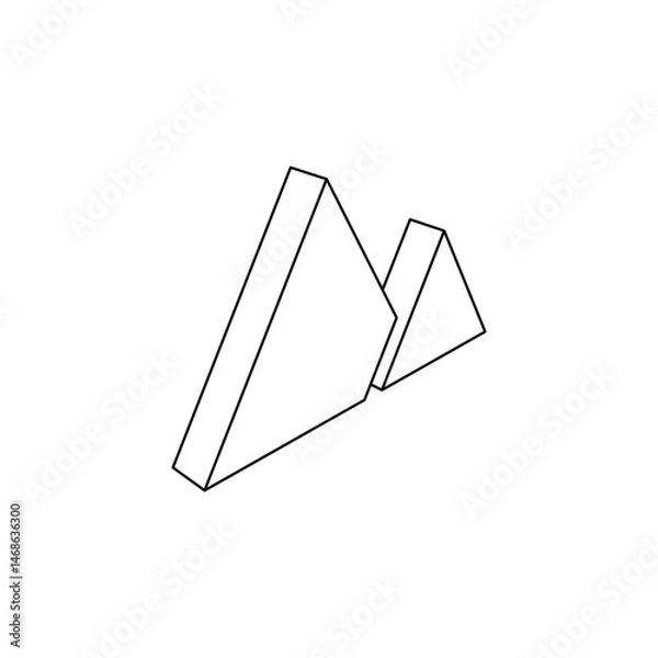 Fototapeta The outline of a large mountains symbol is made with black lines. 3D view of the object in perspective. Vector illustration on white background