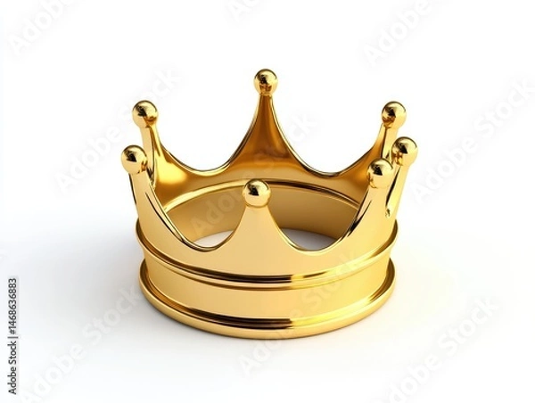 Obraz A gleaming gold crown, regal and majestic, sits on a white background