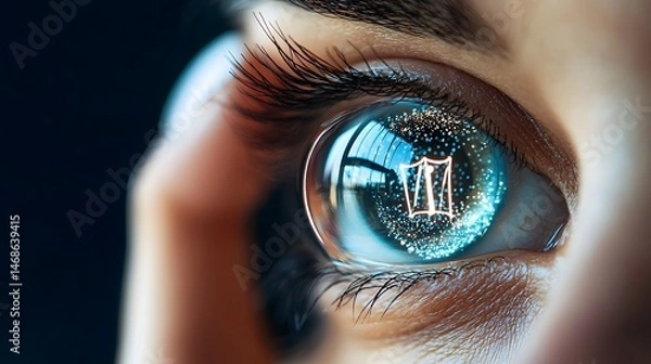 Fototapeta Close Up of a Woman's Eye Reflecting Digital Data