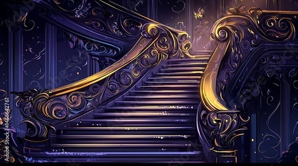 Obraz Ornate, winding staircase in a lavish interior setting.