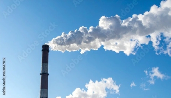 Fototapeta 青空に立ち上る煙突の煙と空気の流れ