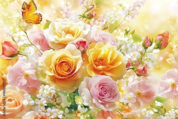 Obraz Beautiful bouquet of pastel roses and flowers