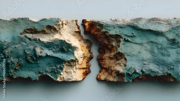 Obraz Illustration of cracked and broken border between lands representing war, collapse of peace, and shifting geopolitical territories