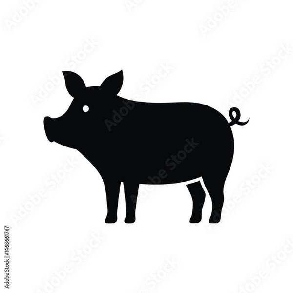 Fototapeta Flat and Minimal pig icon vector illustration of silhouette on white BG