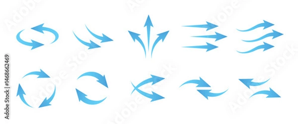 Obraz Vector Arrows Set Showing Wind Flow, Air Circulation, and Motion Direction in Blue Gradient
