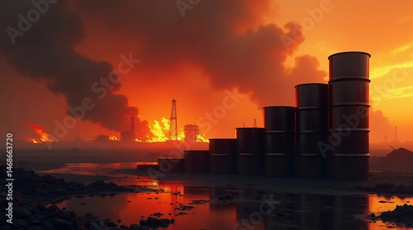 Obraz Rising Oil Prices During War with Dramatic Gradient and Conflict Elements