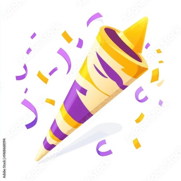 Obraz A celebratory cone spewing purple and gold confetti