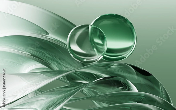 Fototapeta Abstract curved background of transparent glass, 3d rendering.