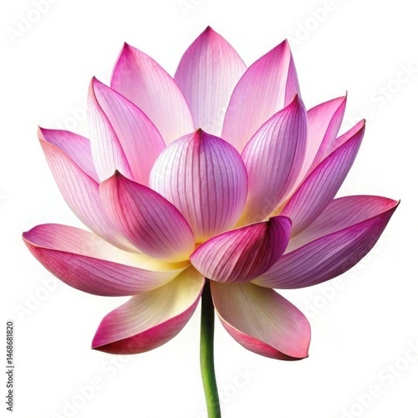 Fototapeta Beautiful close up of a pink lotus flower isolated on a white background displaying delicate petals