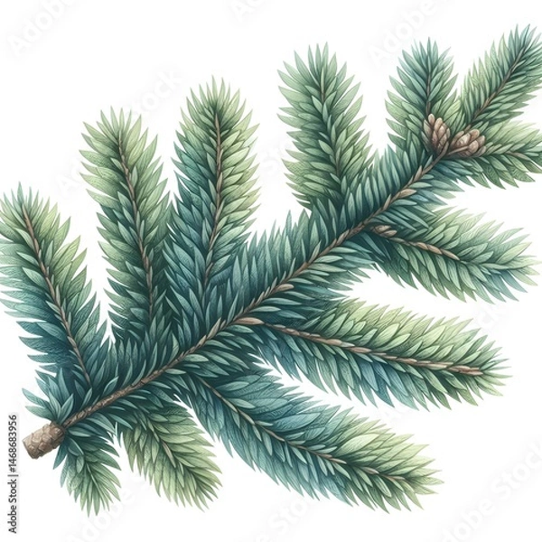 Fototapeta A watercolor drawing of an evergreen fir tree branch isolated on a white background 