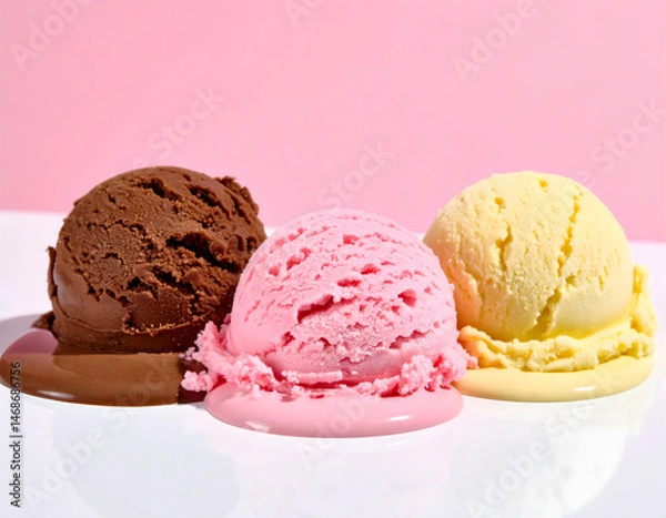 Obraz Three Scoops Of Ice Cream In Assorted Flavors