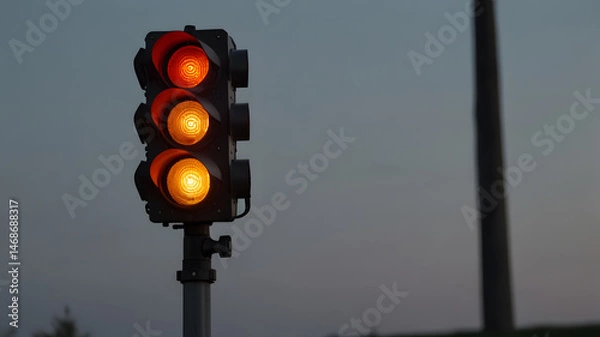 Fototapeta Caution Signal Illuminated on a City Street in Low Visibility Conditions