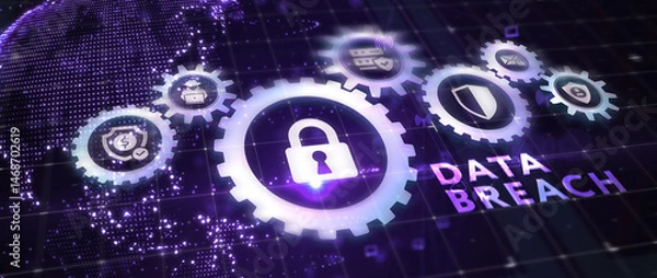 Obraz Digital business and technology concept, virtual screen showing DATA BREACH. 3d illustration