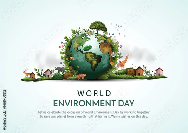 Fototapeta world environment day poster. green plant and globe. abstract vector illustration design.