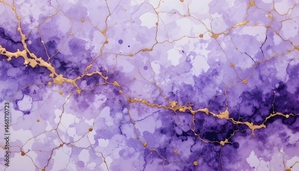 Fototapeta Abstract Luxury Lavender Liquid Watercolor Background with Golden Cracks and Pastel Violet Marble Alcohol Ink Effect for Elegant Design