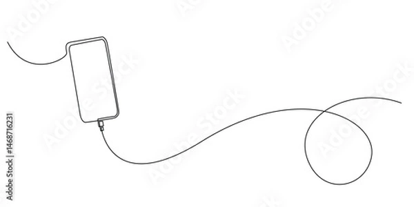 Fototapeta continuous line of mobile phone being charged.image of one line charging mobile phone battery.