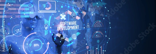 Fototapeta Inscription Software Development on the virtual display. Business, modern technology, internet and networking concept. 3d illustration