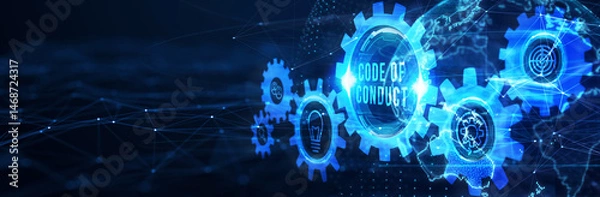 Fototapeta Business, Technology, Internet and network concept. Virtual screen of the future: Code of conduct. 3d illustration