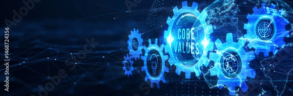 Fototapeta Business, Technology, Internet and network concept. Core values responsibility ethics goals company concept. 3d illustration