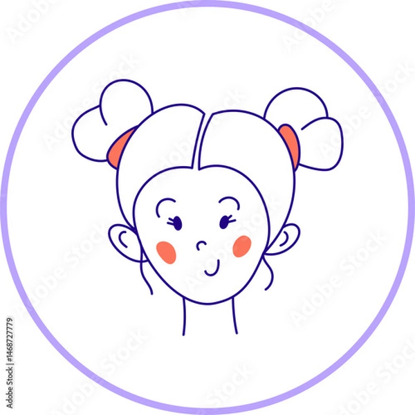Fototapeta Hand drawn doodle face. Simple avatar portrait of girl various ages for social media, apps, icons, website