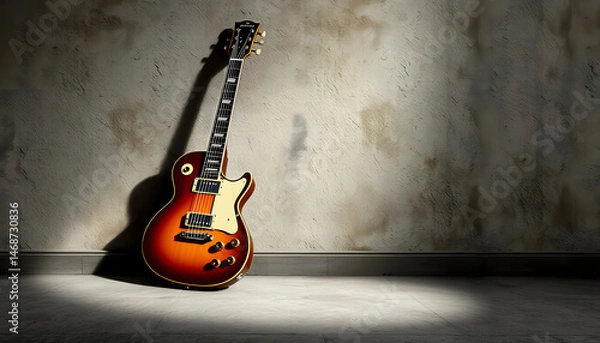 Fototapeta a image of a guitar leaning against a wall with a grunge background , with white tonespng