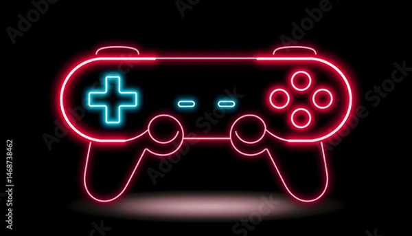 Fototapeta Neon video game icon control game vector illustration. light banner , with white tonespng