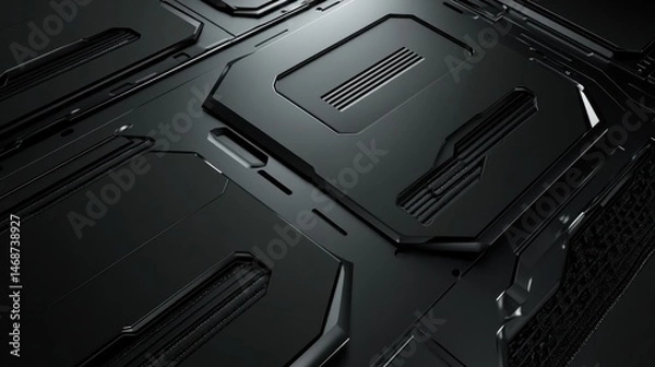 Obraz Futuristic, dark, metallic panels with intricate, detailed design
