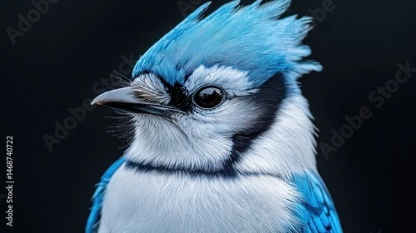 Obraz Blue Jay Portrait, Close-up, Dark Background, Wildlife