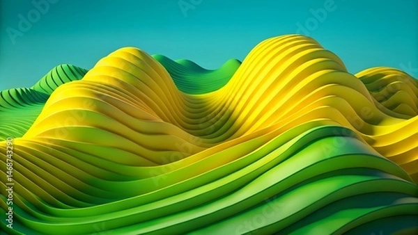 Fototapeta Vibrant Green and Yellow Abstract Landscape Design Featuring Wavy Hills and Smooth Curves